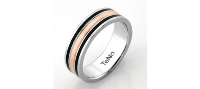 ANILLO TENO ROSA Y CERAMICA NEGRA