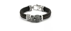 PULSERA CUERO CALAVERA NEGRA