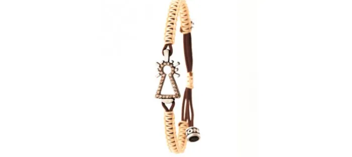 PULSERA DE LA VIRGEN NYLON CON BRILLANTES COÑAC BEIGE
