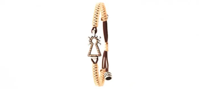 PULSERA DE LA VIRGEN NYLON CON BRILLANTES COÑAC BEIGE