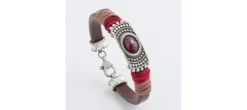 PULSERA RAIVE CUERO GRANATE