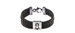 PULSERA VIRGEN CUERO NEGRO