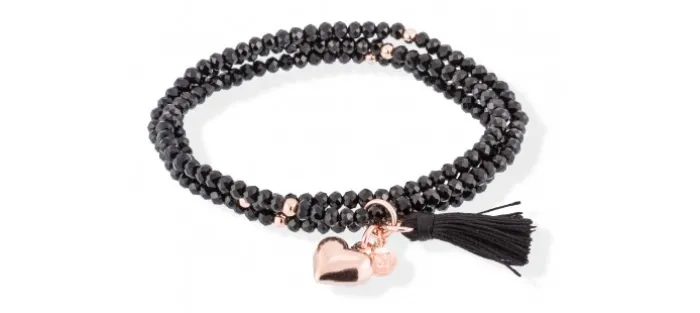 PULSERA ZEN NEGRA CORAZON ROSA